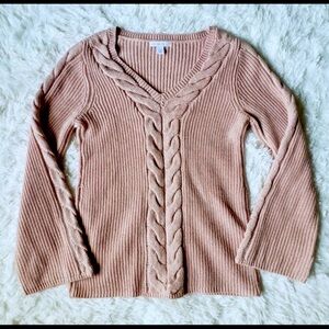 Westport 1962 blush v-neck w/ bell sleeve sweater tad of gold shimmer